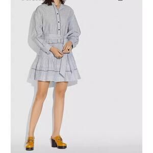 Coach Stripe Shirt Blue White Boho Dress 2 NWT